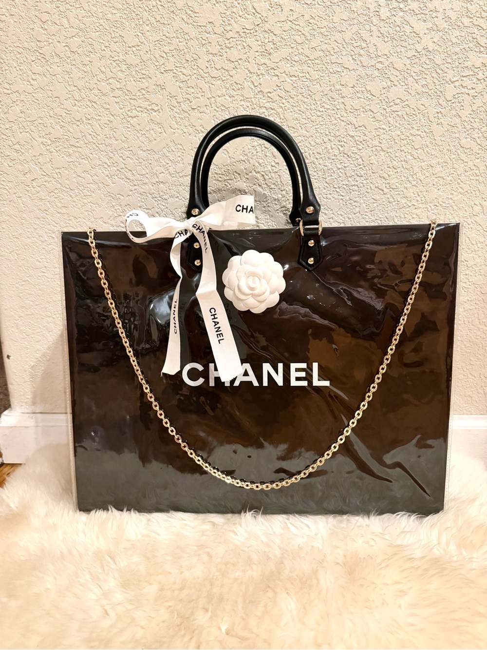 Chanel Large Shopping Bag Tote with PVC/TPU Cover and Crossbody Chain - Picture 3 of 8